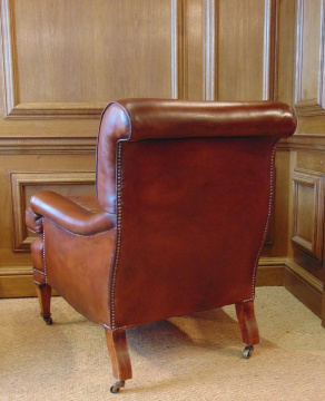 Antique Leather Library Chair with Cherrywood Legs & Boxwood Inlay